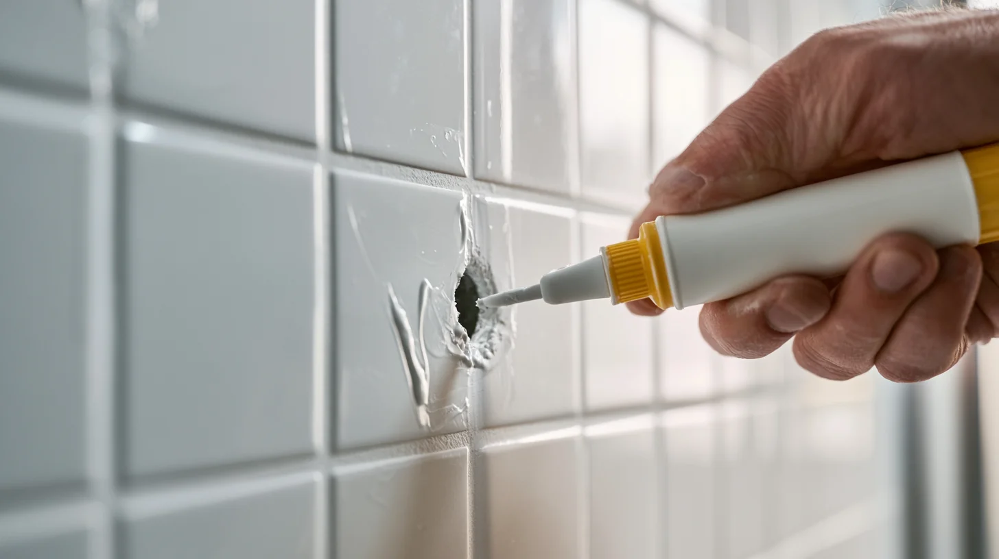 Drilling and sealing a shower tile hole for bathroom hardware installation