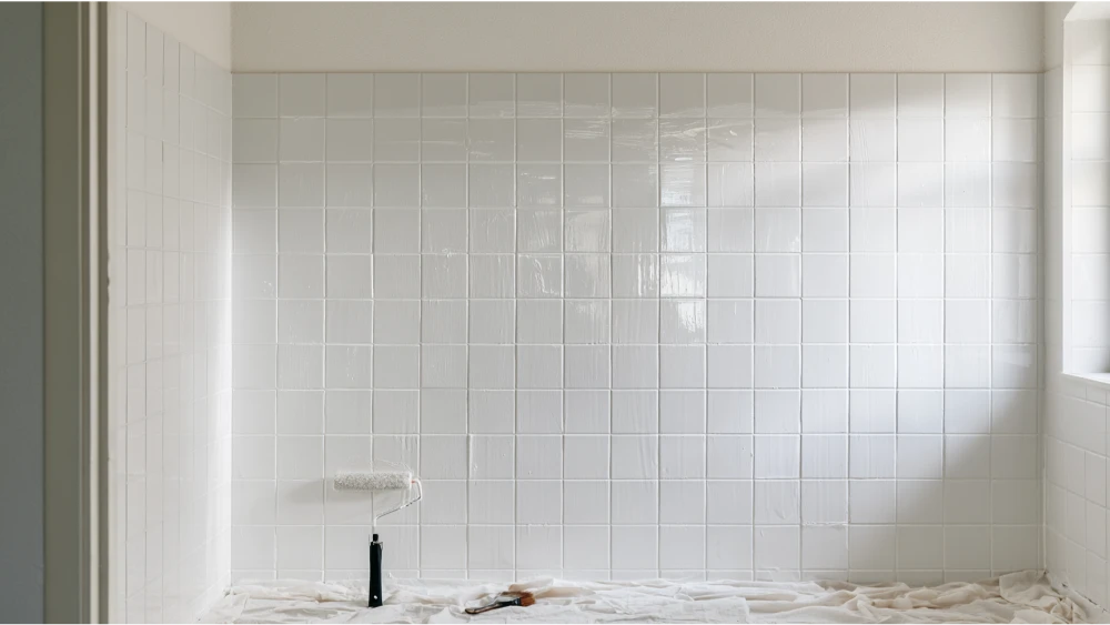 Freshly painted ceramic bathroom tile left undisturbed while the coating cures