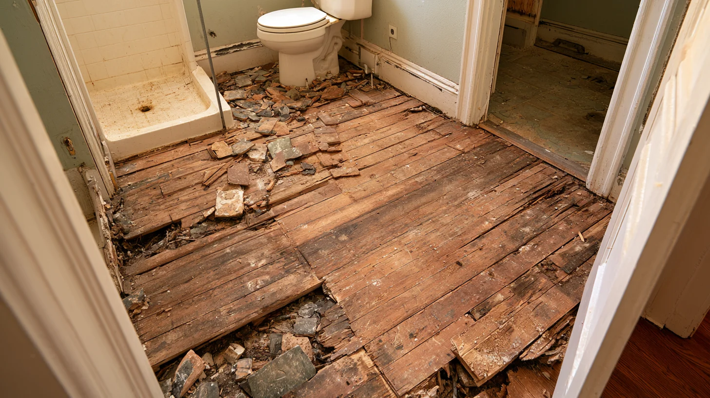 Homeowner evaluating a bathroom floor before starting a DIY tile installation