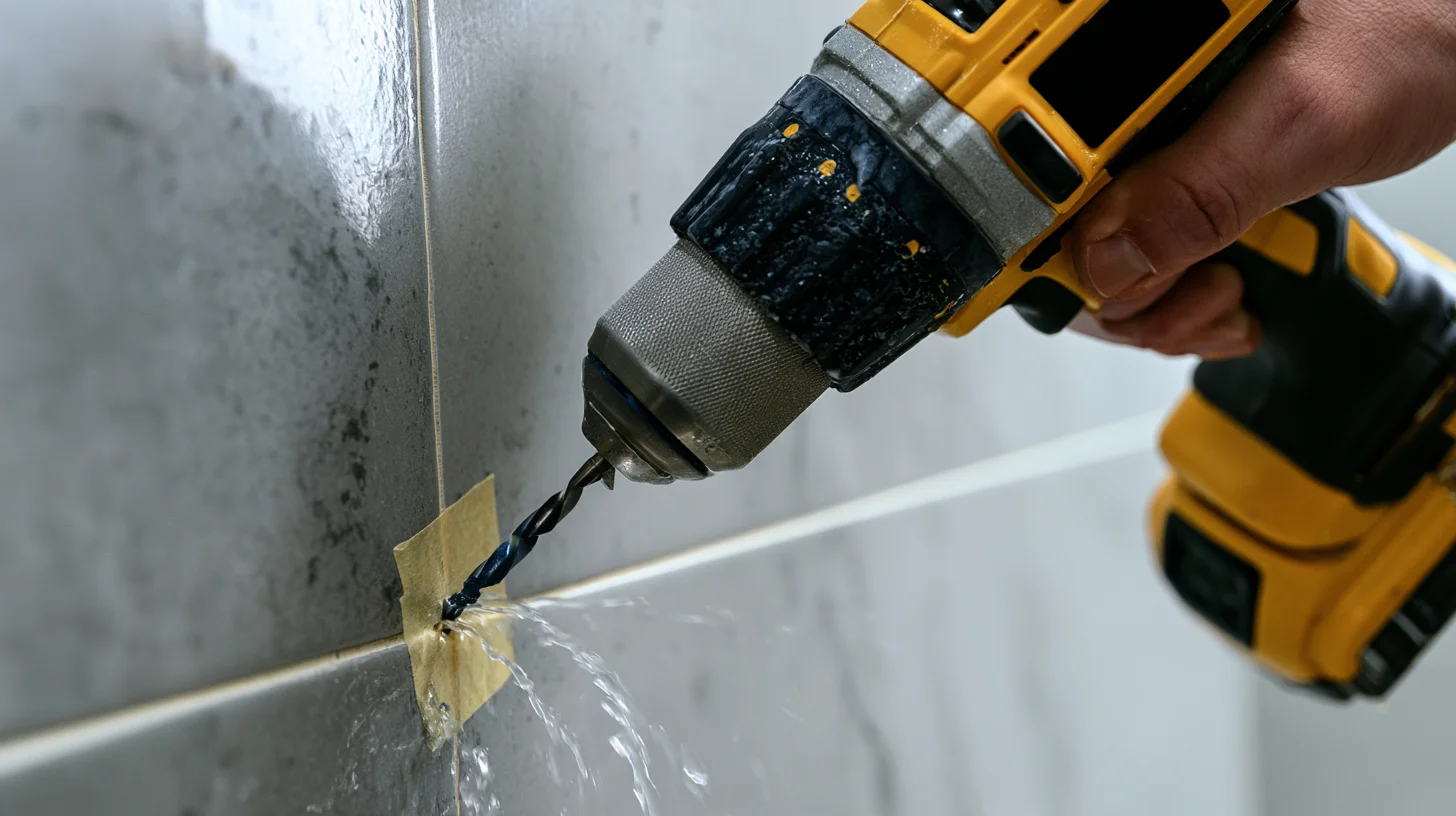 Safe process for drilling a clean hole through bathroom tile