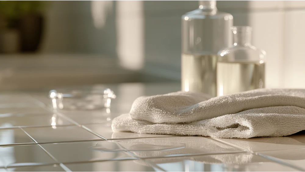 Testing vinegar or rubbing alcohol to remove paint from bathroom tile