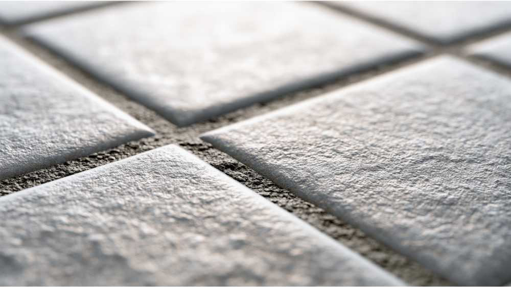 Close-up showing clean shower grout lines beside ceramic tiles
