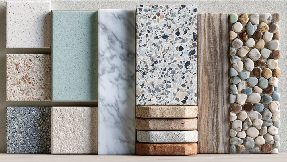 Comparison of ceramic, porcelain, marble, terrazzo and mosaic bathroom tiles.
