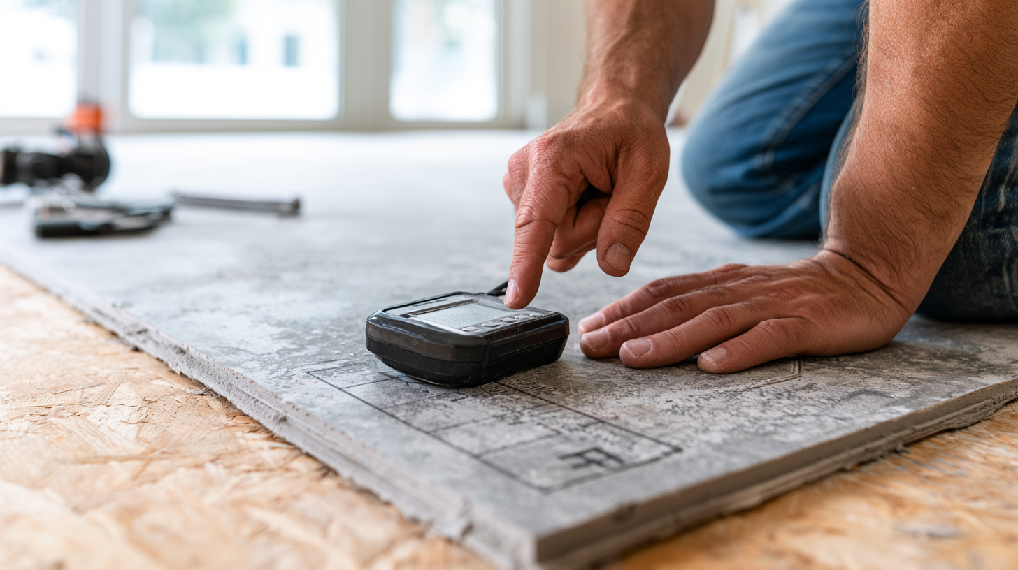 Flooring installer checking moisture levels on concrete subfloor before vinyl plank installation